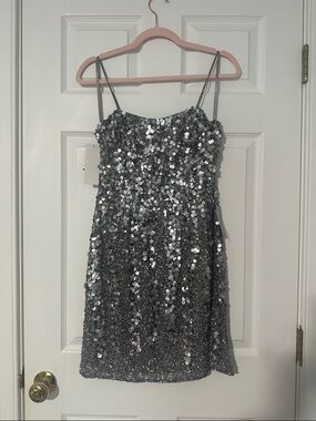 NWT Adrianna Papell Silver Sequin Mini Dress